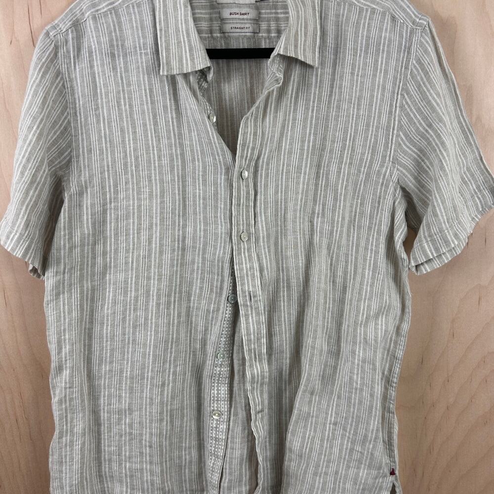 Fabindia Linen Blend Bush Shirt Mens M Gray Stripe Short Sleeve‎ Straight Fit